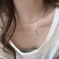 Water drop pendant stacked double layer necklace women's 2026 new light luxury niche neck chain clavicle chain high-end accessories