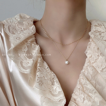 Double pearl necklace 2021 new female choker ins cold wind light luxury niche sweater chain accessories