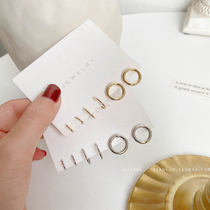 925 sterling silver earrings female set combination fashion small earrings ins simple cold wind earring