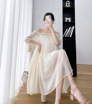 Pregnant Woman Lian Dress Summer Super Fairy woman dress in summer V collar skirt with long snow spun skirt pregnant woman summer dress Chauma