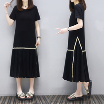 Pregnancy Woman Dress Spring Summer Clothing Korean version of long style dress with dress gats up overweight 200 catty Loose Skirt Short Sleeve T-shirt Tide