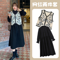 Pregnant womens autumn clothes suit Spring and autumn style new one-piece dress out of fashion Fashion Boomer Blouse Net Red Fall Dresses