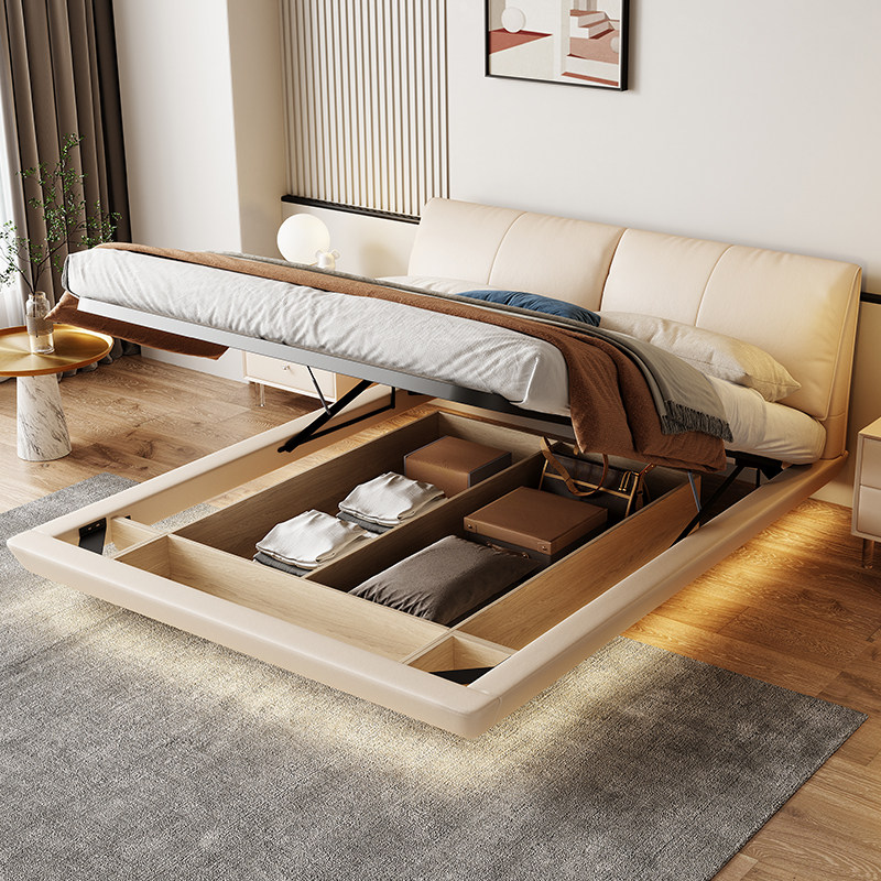 Elephant Ears Storage Suspended Bed Modern Minimalist Master Bedroom double dermis Cream Wind with high box suspended bed-Taobao