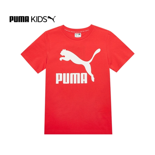 Puma, летняя детская классическая тонкая хлопковая футболка подходит для мужчин и женщин, короткий рукав, круглый воротник
