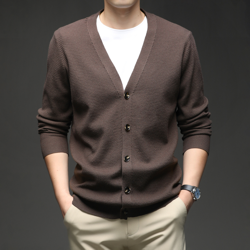 Knitted V-Neck Cardigan for Men, Thin Sweater for Spring and Autumn, Casual Loose Fit, Versatile Base Layer Jacket