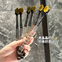 Pack of 6 ~ Korean crystal handle wide head filament soft bristle toothbrush for home use couple travel portable cleaning