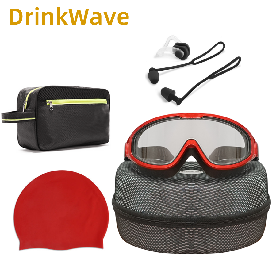 Large frame swimming cap swimming pack swimming suit black glasses high-definition waterproof anti-fog transparent electroplating men and women
