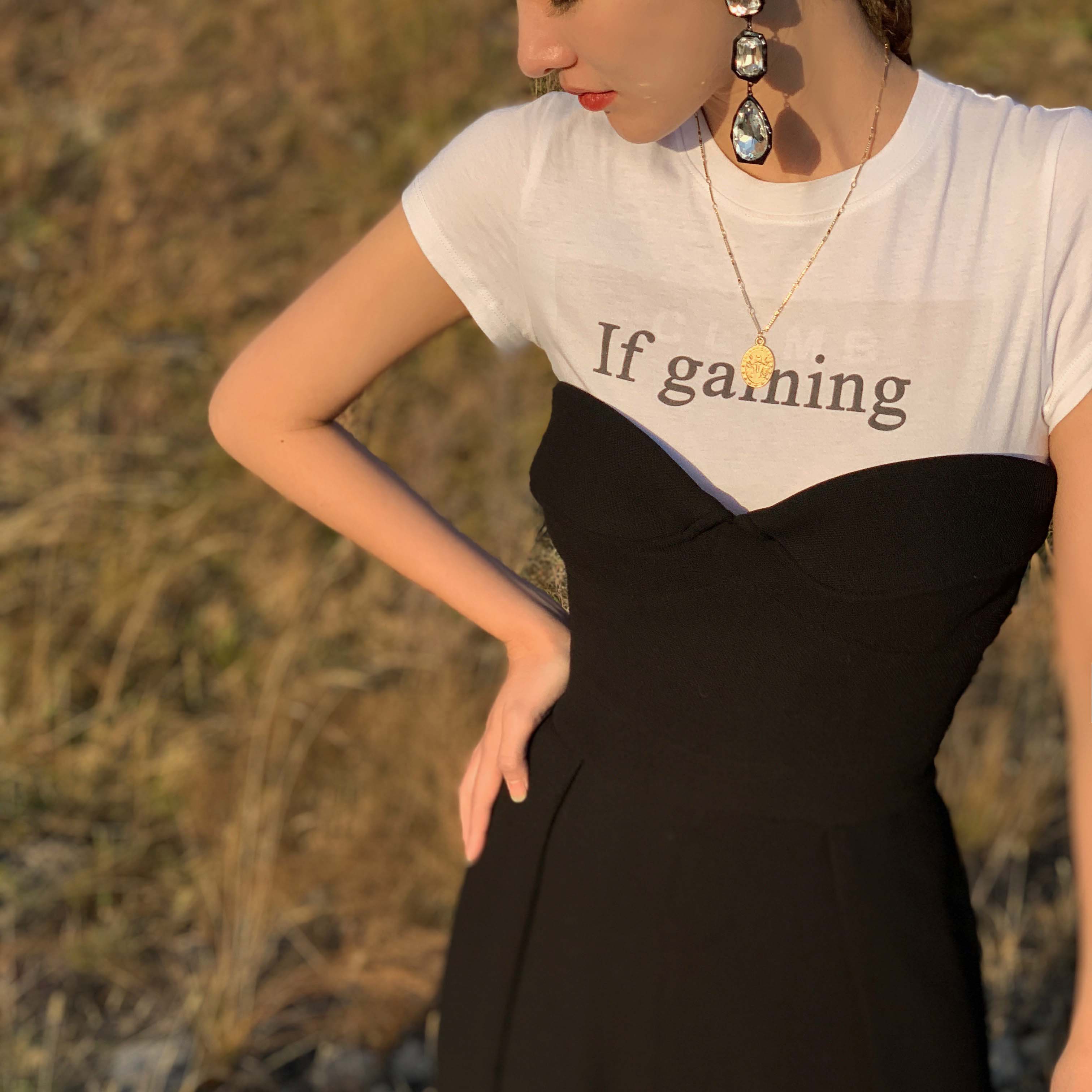 ALUONLINESHOP baguette cartoon letter printing design autumn and winter white cotton inner T-shirt