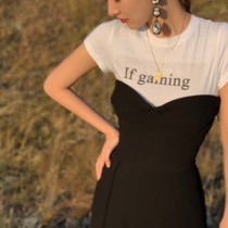 ALUONLINESHOP baguette cartoon letter printing design autumn and winter white cotton inner tee shirt