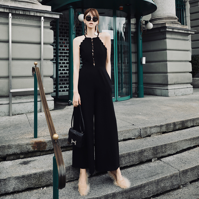 ALUONLINESHOP ins Long leg secret control eye-catching coarse texture jumpsuit