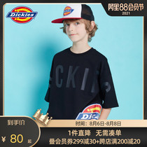 Dickies Mens and womens big tide childrens summer the same color letter printed side color label loose round neck short sleeve T-shirt base shirt