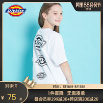 Dickies mens and womens big tide childrens summer back three-string label printing loose round neck short-sleeved T-shirt base shirt