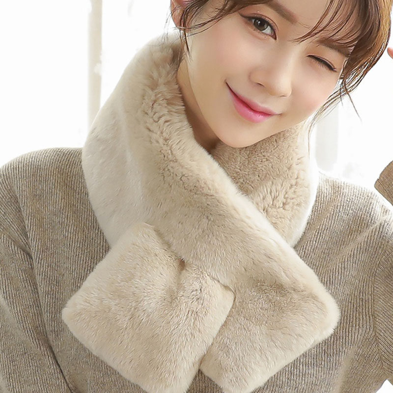 American CK scarf women winter otter rabbit hair double-sided solid color true fur bib neck thickened warm neck protection tide