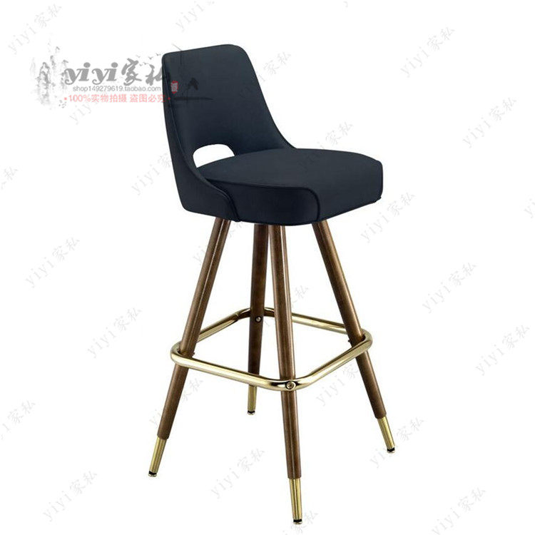 Nordic Solid Wood Bar Chair Modern Minima Cloth Art Bar Chair American Neoclassical Lavish Bar KTV Bar Chair Bar Stool
