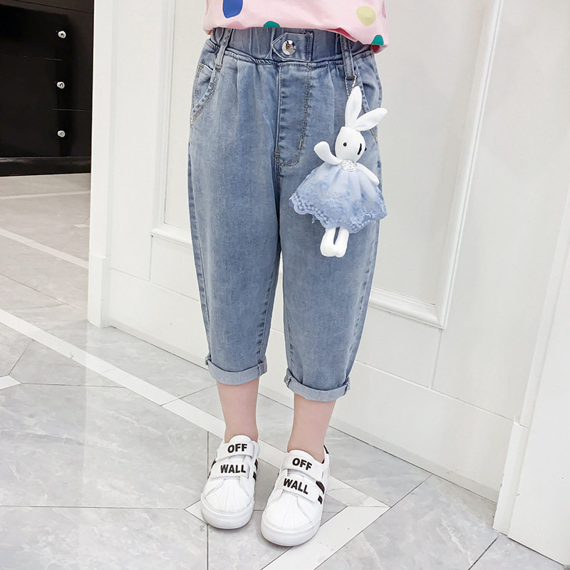Girls' jeans thin girls 2022 new cropped pants summer five-point pants Western style children's pants summer shorts