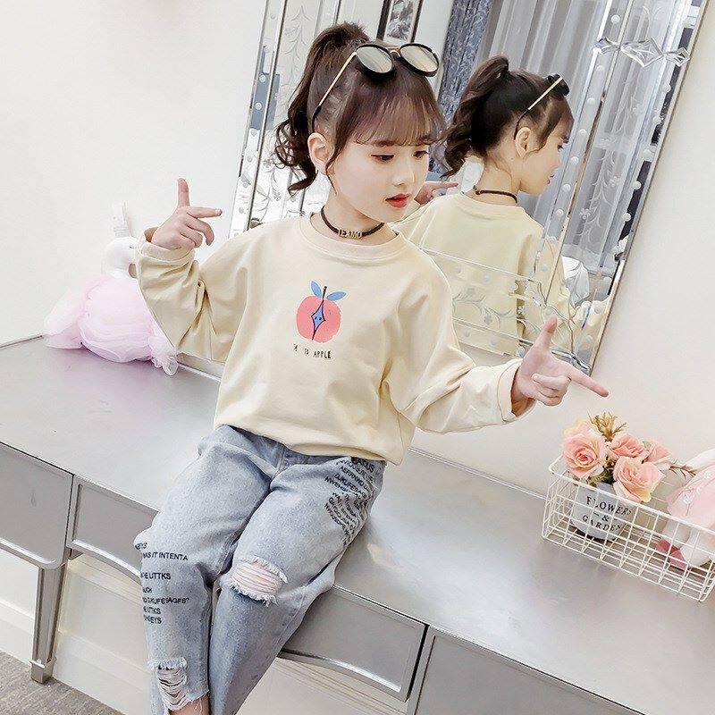 2022 spring new children's clothing girl sweater cartoon fat top pure cotton long-sleeved T-shirt new loose T-shirt