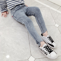 Girl Jeans 2022 New CUHK Child Spring Autumn Ocean Pants Repair Elastic Children Spring Small Feet Long Pants