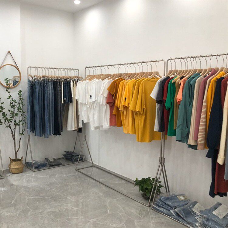 Stainless Steel Clothing Store Show Shelves Landing Style Hanging Clothes Racks Drawing Silver Color Display Clothes Hanger Women's Clothing Shelves