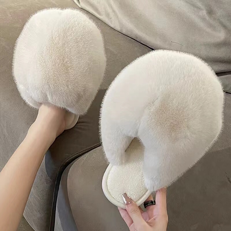 Solid Color Fluffy Cotton Slippers for Women, Autumn and Winter Indoor Couple Home Use, Warm Non-Slip Plush Maternity Shoes for Spring
