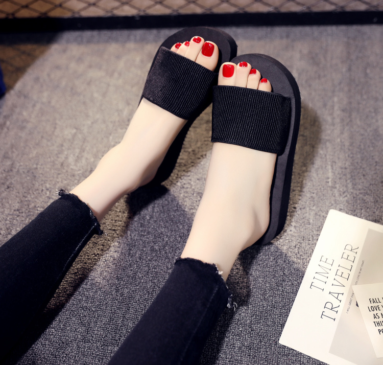Dép nêm nữ mùa hè phiên bản Hàn Quốc của sandal đế dày đa năng đế phẳng thời trang đế bệt đi biển một chữ kéo cao gót mang dép dép xăng đan nữ