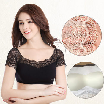 2019 summer and autumn lace bottoming shirt women's short-sleeved half-length modal mesh t-shirt tube top