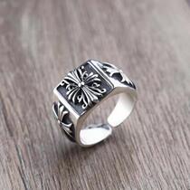 s925 sterling silver Crowe core opening ring male tide retro European and American Thai silver personality cross ring food ring