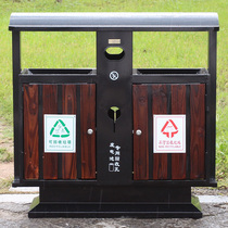 Anticorrosive Wood outdoor garbage bin retro classification fruit box stainless steel large sanitation outdoor community park scenic spot