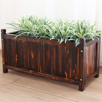Carbonized Wood flowerpot extra-large rectangular long Strip balcony anticorrosive wooden outdoor flower box solid wood planting pot household
