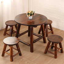 Terrace tables and chairs waterproof balcony rain-proof outdoor anti-corrosion Wood small round table outdoor sun table and stool Beach combination Tea