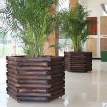 Square garden outdoor carbonized solid wood anti-corrosion wood pine landscape flower box large flower pot large flower bed shape unique