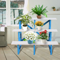 Outdoor anticorrosive wood flower stand solid wood multi-layer wooden ladder flower shelf multi-layer wooden ladder flower stand balcony floor standing