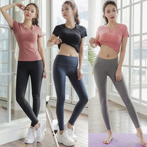 2021 summer new fitness suit womens gym breathable quick-drying sports running short-sleeved trousers yoga suit two-piece set