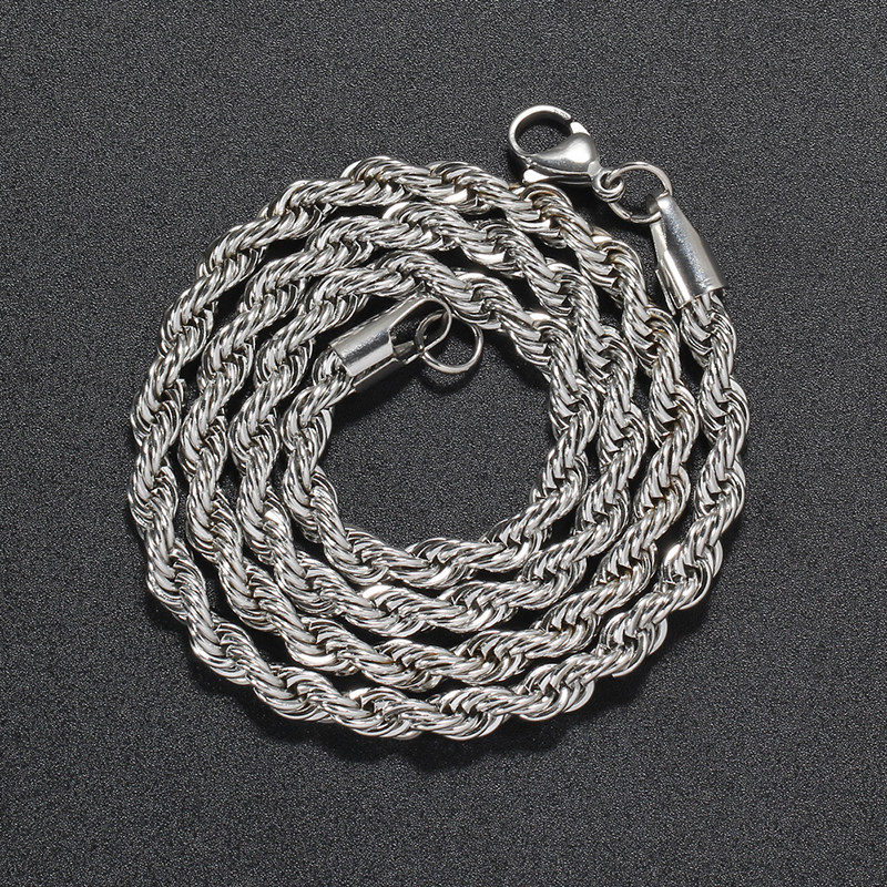 欧美嘻哈不锈钢钛钢麻花链子不掉色Rope chain男女百搭潮绳子链条 4
