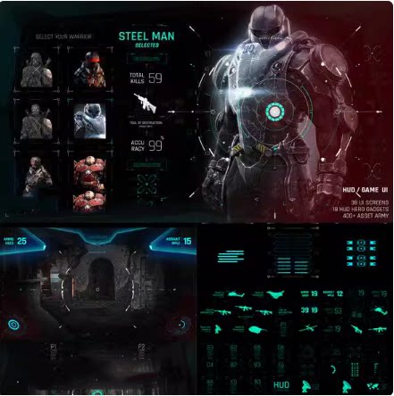 AE模板 400个高科技感电影游戏UI交互界面屏幕HUD动画元素