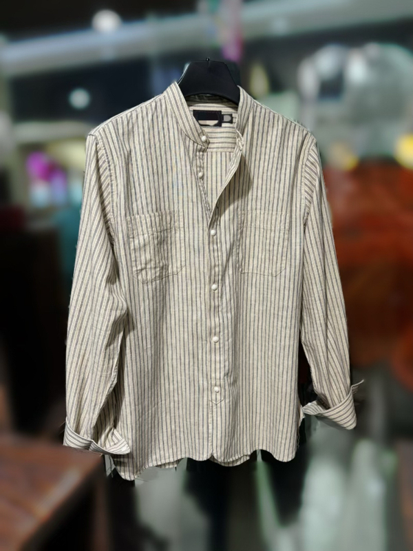 Em American Style Raff Rr Series Men's Long-Sleeved Shirt with Stand Collar