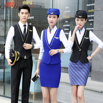 Men and women with the same professional suit high-speed rail flight attendant air young stewardess uniform Hotel welcome KTV beautician tooling