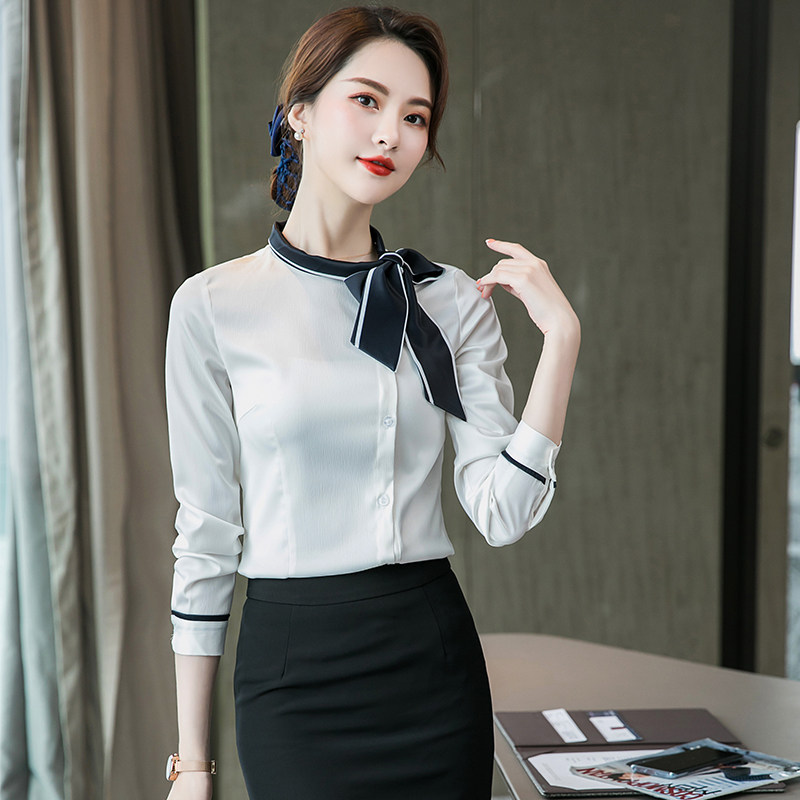 Hotel front desk work clothes White shirt waiter Jewelry store professional suit Female beautician work clothes long sleeves