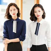 Professional shirt skirt womens slim-fit 2020 autumn fashion tops Beauty salon front desk overalls OL bow tie shirts