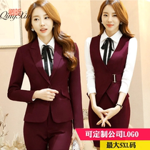 Professional wear womens suit three-piece spring and autumn OL temperament formal suit suit womens work clothes custom printed logo