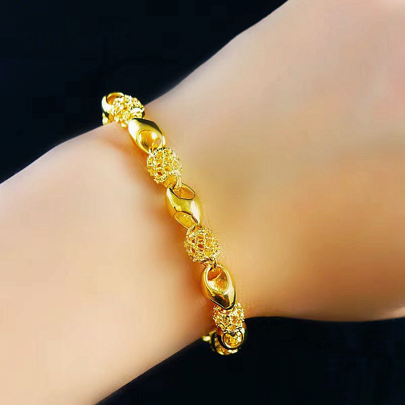Authentic Exquisite 18K Gold-Colored Bracelet, Non-Fading, Light Luxury Nordic Gold Hollow-Out Internet Celebrity Jewelry, Sand Gold Authentic Exquisite 18K Gold-Colored Bracelet, Non-Fading, Light Luxury Nordic Gold Hollow-Out Internet Celebrity Jewelry, Sand Gold