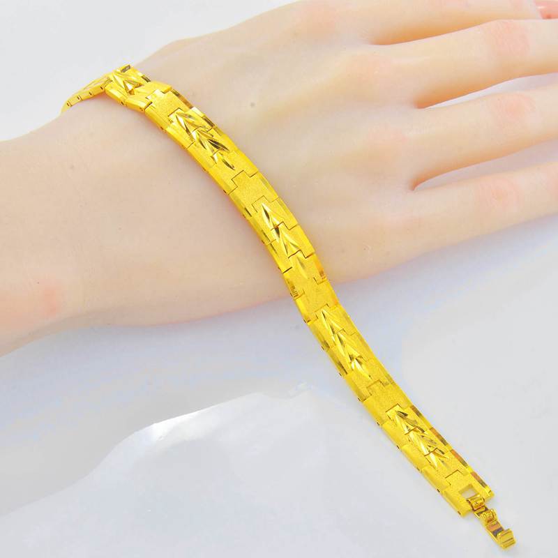 Genuine Synthetic Metal Bracelet 18K Gold Color Flat Bracelet Non-Fading Men's Gift Frosted Watch Strap