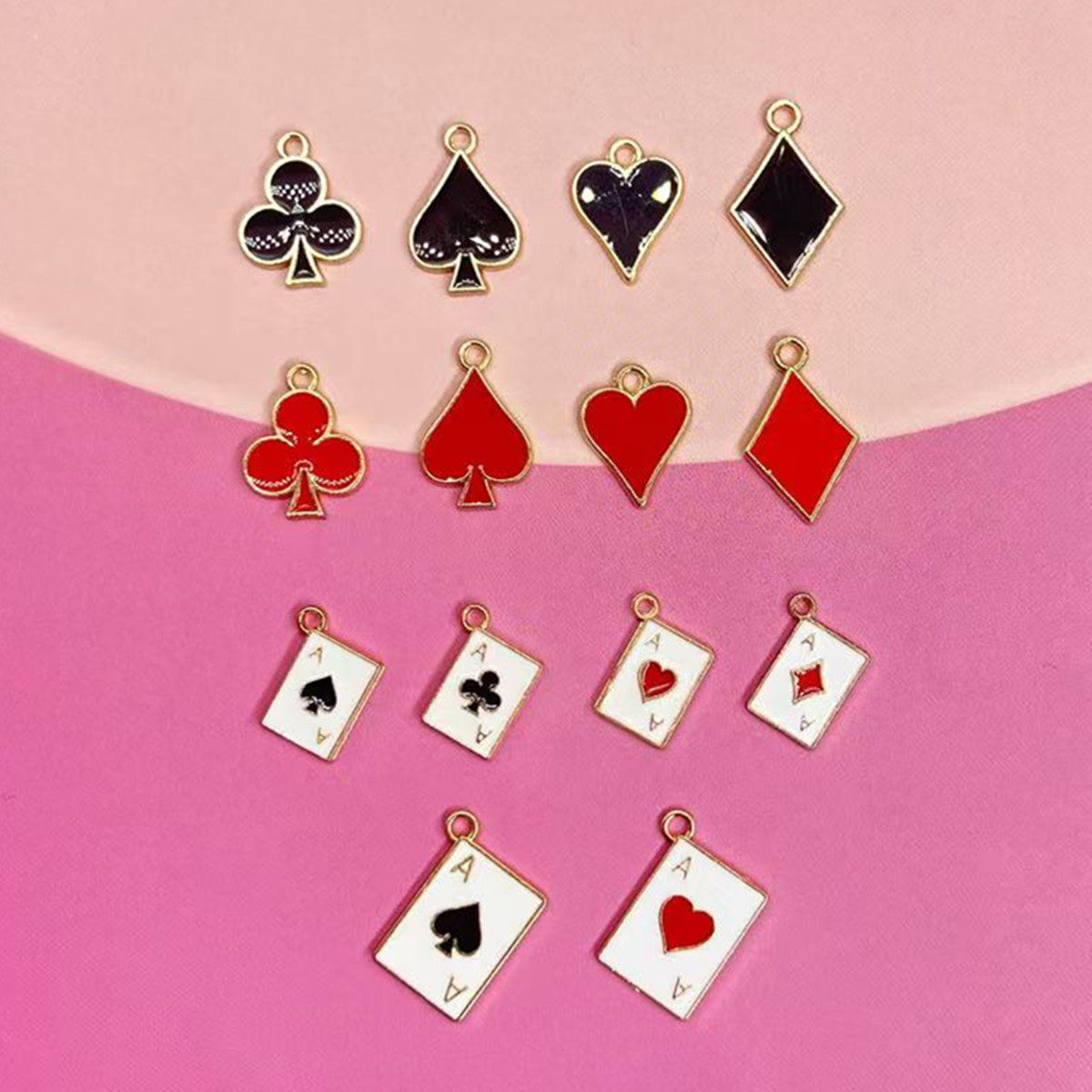 Classic Playing Cards Spades Hearts Diamonds Clubs Oil-Drip Alloy DIY Jewelry Accessories Bracelet Earrings Small Pendants