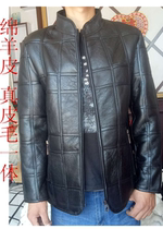 Sheep shearing coat Fur one-piece mens winter wool warm liner stitching mens middle-aged leather coat leather coat