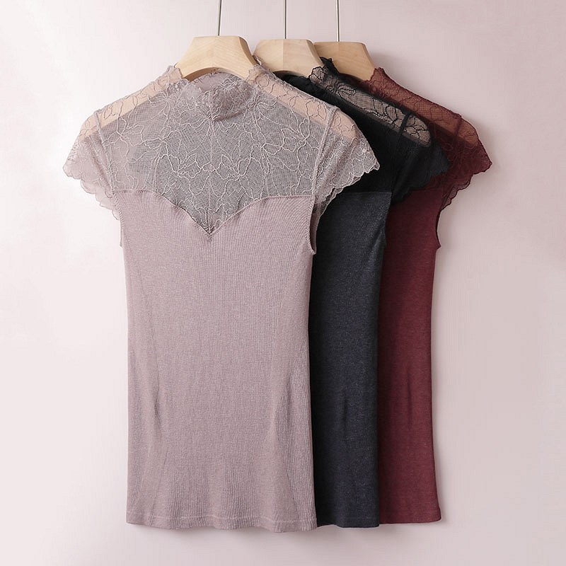 Lace Beauty Back High Collar Unscratched Warm Vest Woman Thin inside wearing tight self heating underwear autummy jacket with bottom blouse