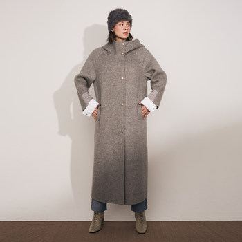 【年终粉丝回馈】长款羊驼毛连帽羊毛大衣女韩版休闲设计师款