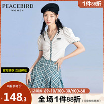  Taiping bird pure wind short-sleeved shirt womens 2021 summer new V-neck bm wind short bubble sleeve small top