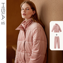Hsiya winter thick pajamas female fashion stand collar cotton corduroy slim can wear home suit