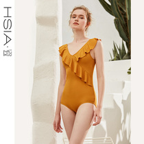 HSIA ya sexy one-piece swimsuit female Conservative belly thin back retro ruffles holiday swimsuit