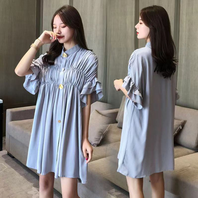 Maternity dress Western style fashion trend mom summer dress large size Chiffon skirt flared sleeves Medium and long version of the small maternity dress
