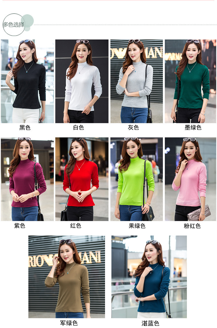 Mùa thu mới phương thức trung niên kích thước lớn của phụ nữ béo MM slim dài tay nữ cao nửa cổ áo sơ mi chạm đáy hoang dã áo phông nữ rộng